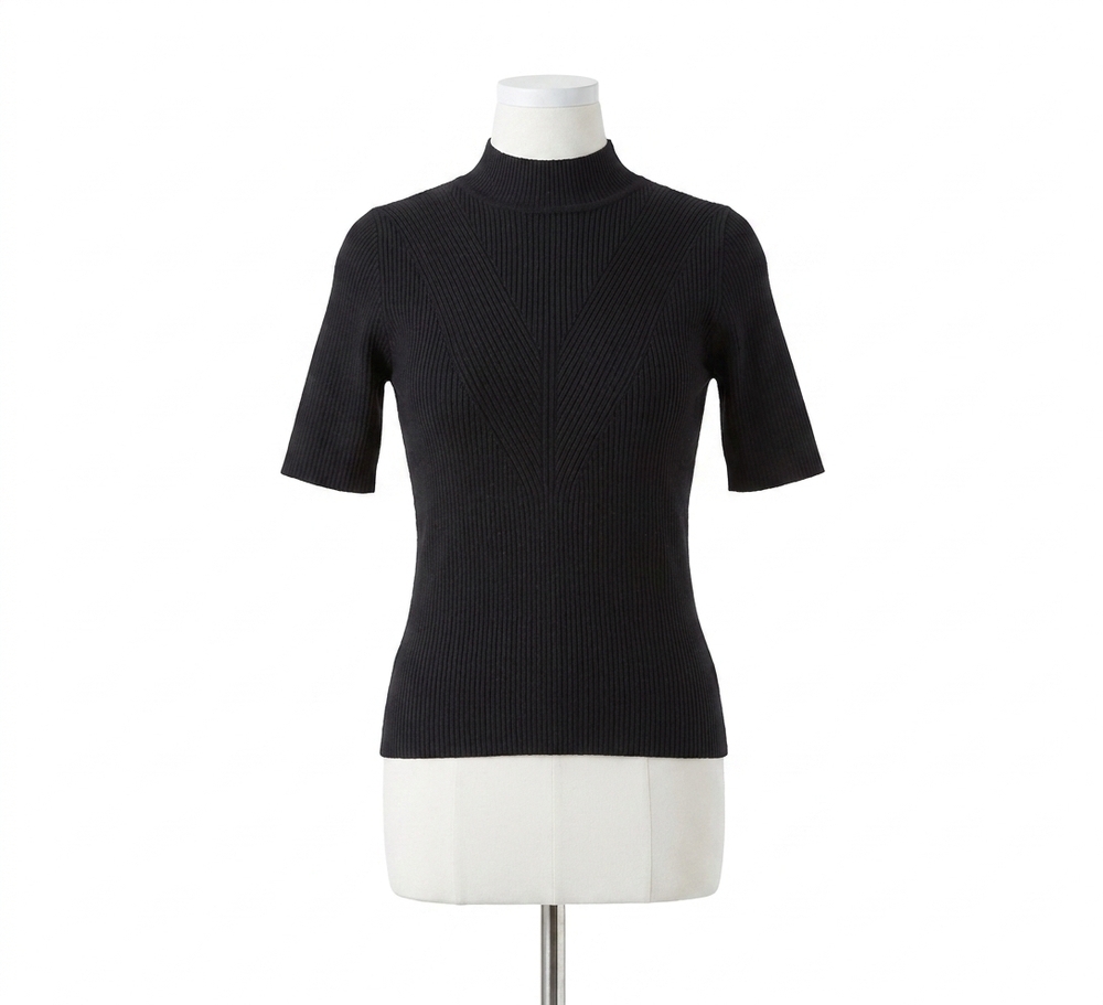 NEW LYSSE bernadette short sleeve ribbed top in black